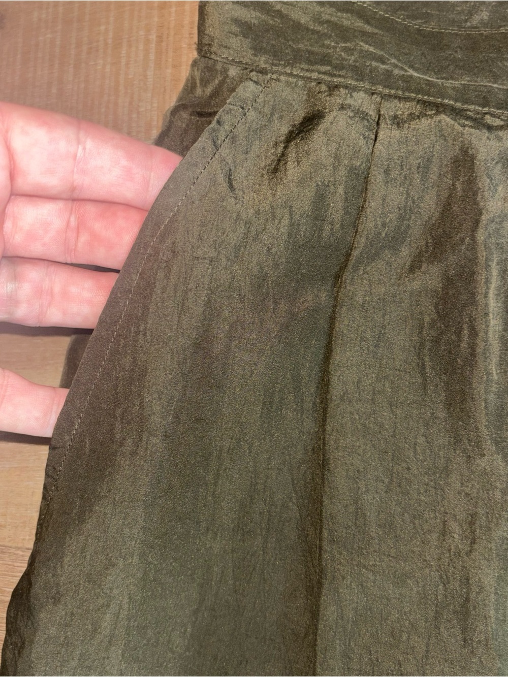 Vintage 80s Banana Republic Silk Trousers Pleated Safari Khaki Olive Pants - Picture 3 of 8
